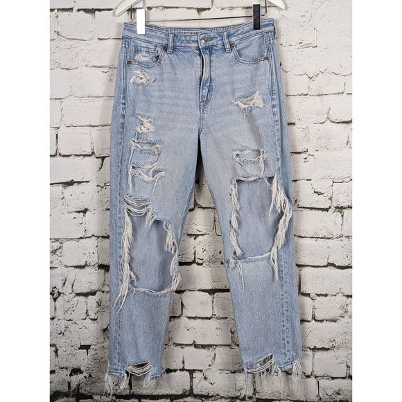 American Eagle Outfitters Denim - AMERICAN EAGLE "Mom Jean" Destroyed Distressed Grunge Thrashed Size 8